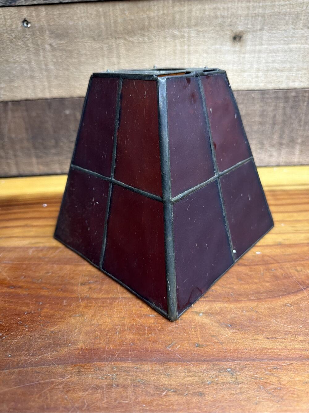 Vtg Mission Style Amber Lamp Stained Glass Shade 5x6x6